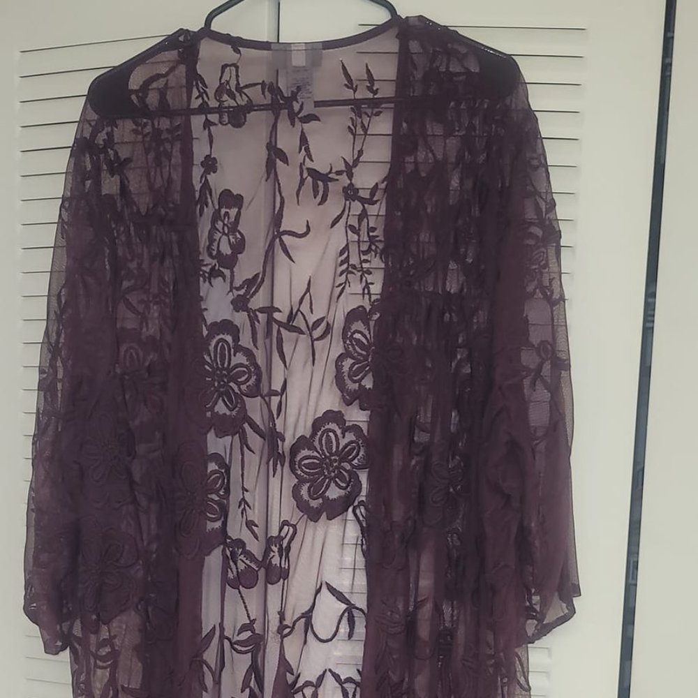 Sheer Wine Lace Kimono